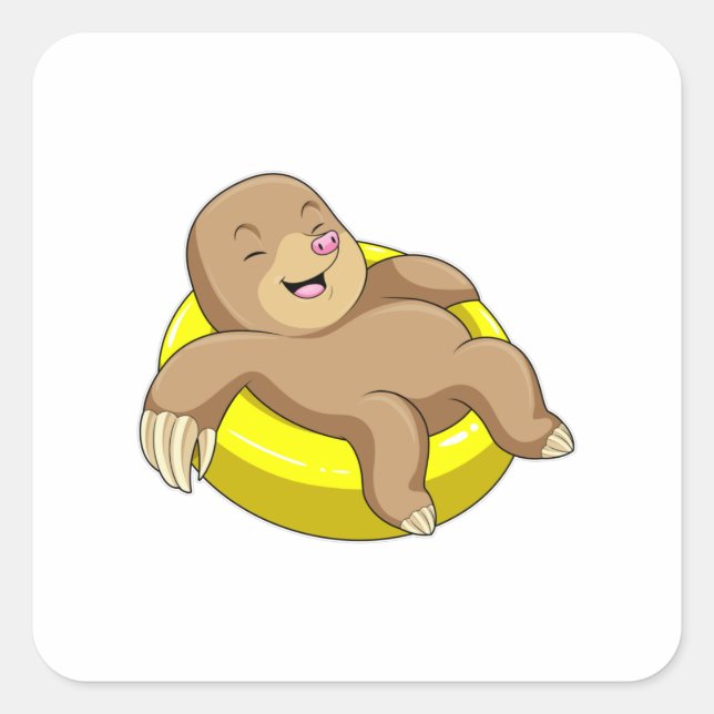 Mole at Swimming with Lifebuoy Square Sticker (Front)