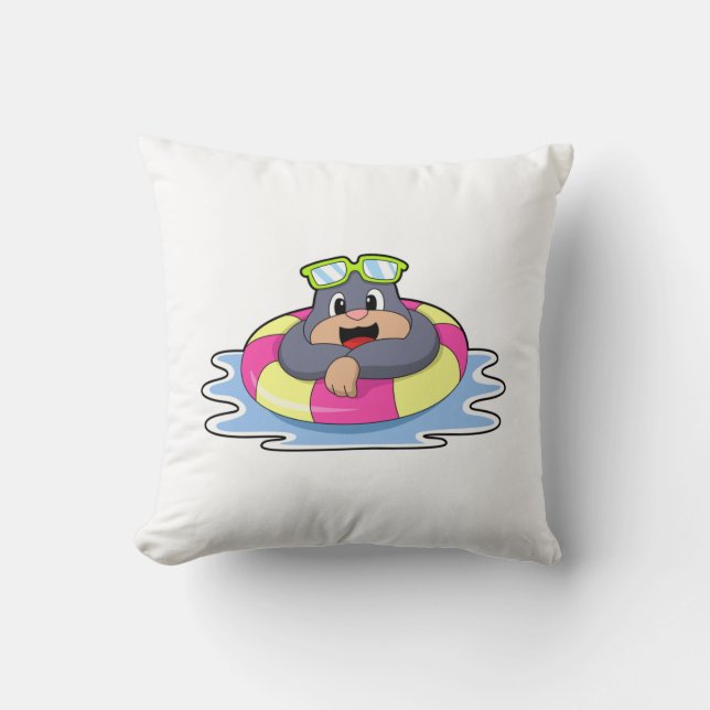 Mole at Swimming with Swim ring.PNG Cushion (Front)