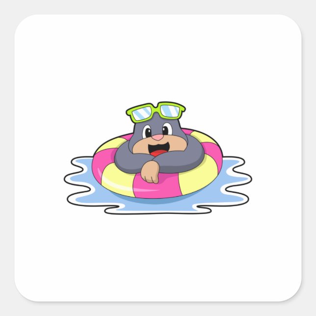 Mole at Swimming with Swim ring.PNG Square Sticker (Front)