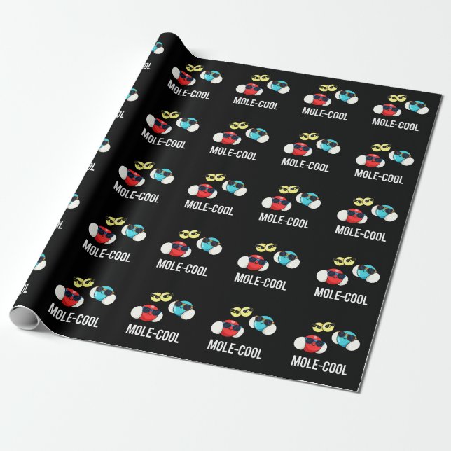 Mole-Cool Funny Molecule Pun Dark BG Wrapping Paper (Unrolled)