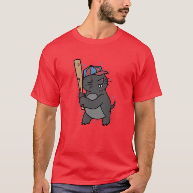 Mole plays Baseball Animal Mound gift T-Shirt (Front)