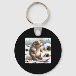 Mole Snowboarding With Goggles. Snowboard Snowboar Key Ring
