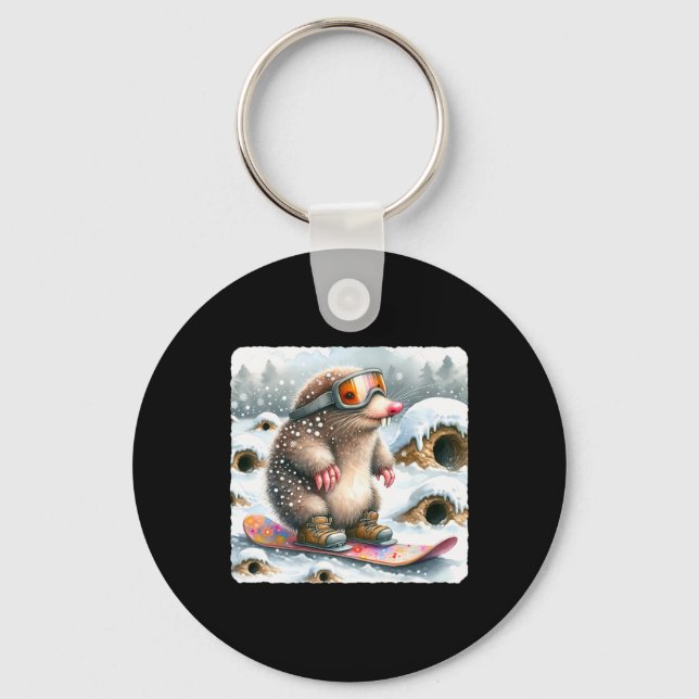 Mole Snowboarding With Goggles. Snowboard Snowboar Key Ring (Front)