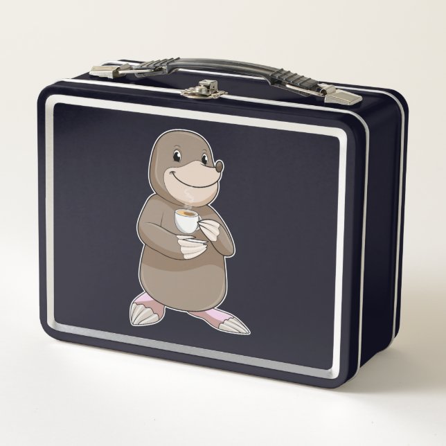 Mole with Coffee Cup Metal Lunch Box (Front)