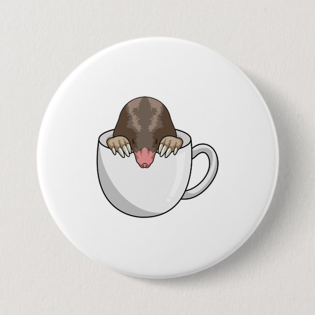 Mole with Cup of Coffee 7.5 Cm Round Badge (Front)