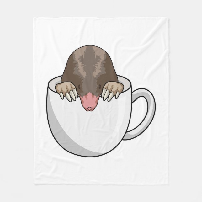 Mole with Cup of Coffee Fleece Blanket (Front)