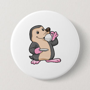 Mole with Cup of Coffee & Saucer 7.5 Cm Round Badge
