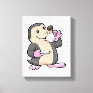 Mole with Cup of Coffee & Saucer Canvas Print