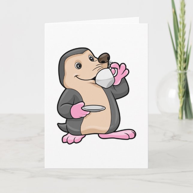 Mole with Cup of Coffee & Saucer Card (Front)