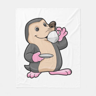 Mole with Cup of Coffee & Saucer Fleece Blanket