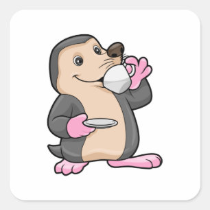 Mole with Cup of Coffee & Saucer Square Sticker