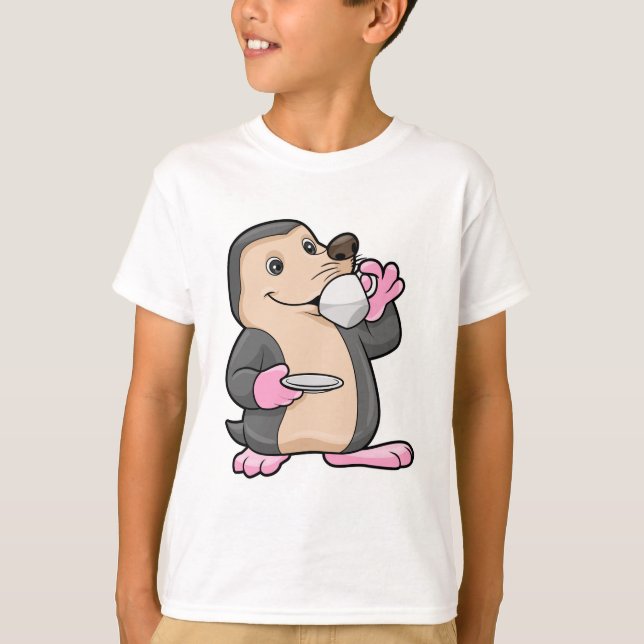 Mole with Cup of Coffee & Saucer T-Shirt (Front)