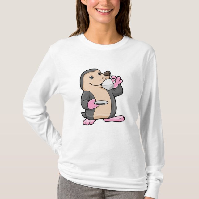 Mole with Cup of Coffee & Saucer T-Shirt (Front)