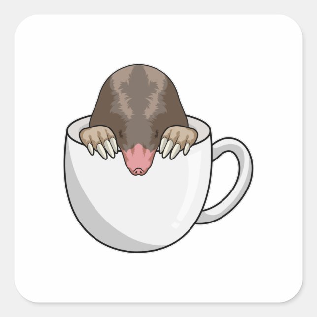Mole with Cup of Coffee Square Sticker (Front)