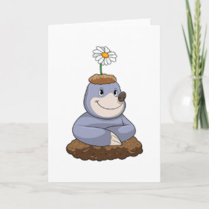 Mole with Daisy Flower Card
