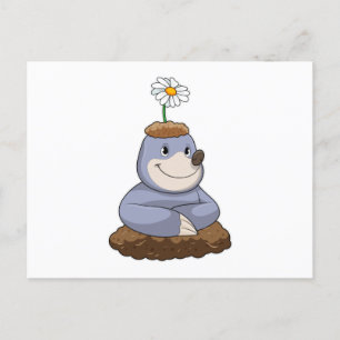 Mole with Daisy Flower Postcard
