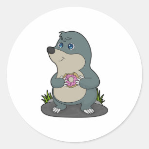 Mole with Donut Classic Round Sticker