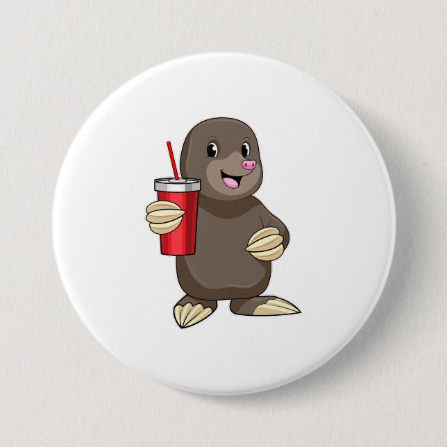 Mole with Drinking mug 7.5 Cm Round Badge (Front)