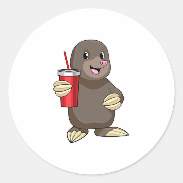 Mole with Drinking mug Classic Round Sticker (Front)
