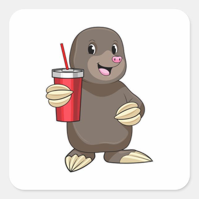 Mole with Drinking mug Square Sticker (Front)