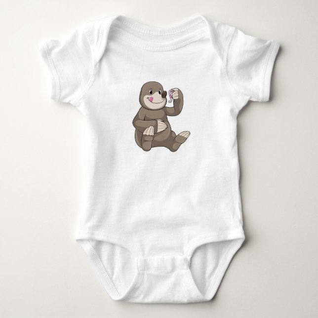 Mole with Earthworm Baby Bodysuit (Front)