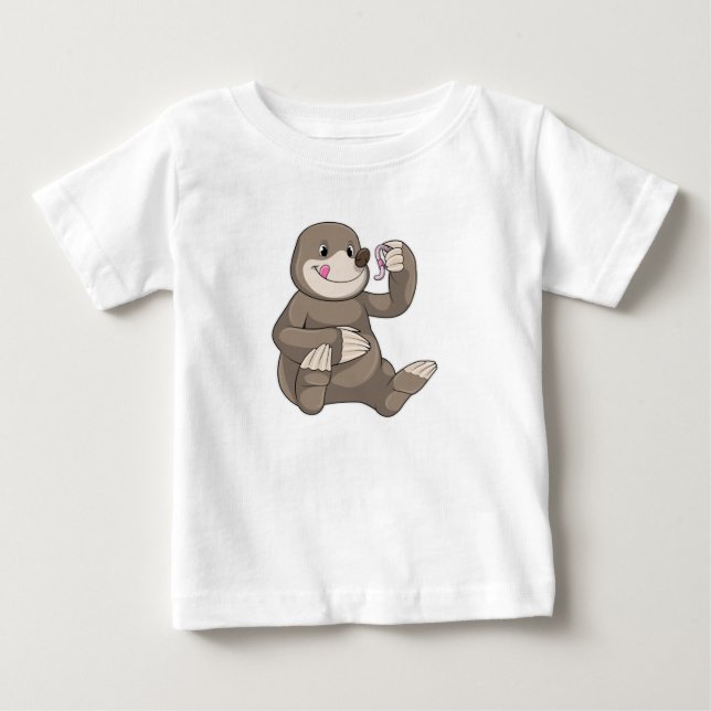 Mole with Earthworm Baby T-Shirt (Front)