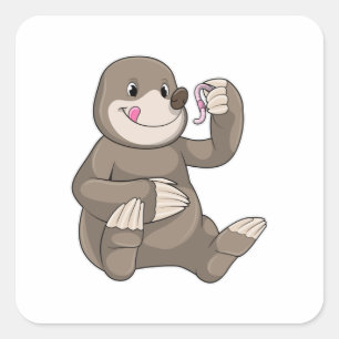 Mole with Earthworm Square Sticker