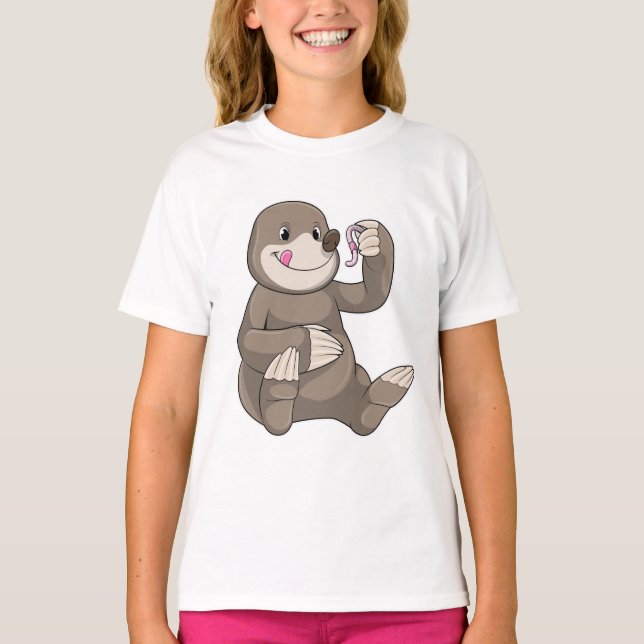Mole with Earthworm T-Shirt (Front)