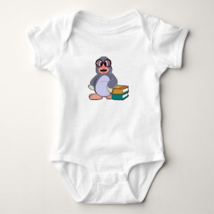 Mole with Glasses & Books Baby Bodysuit
