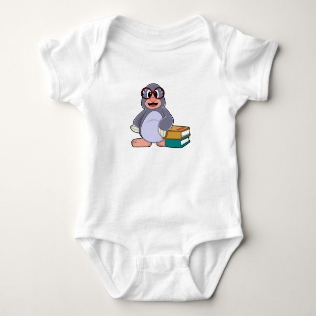 Mole with Glasses & Books Baby Bodysuit (Front)