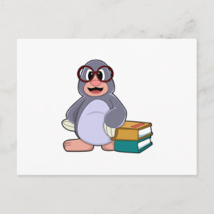Mole with Glasses & Books Postcard