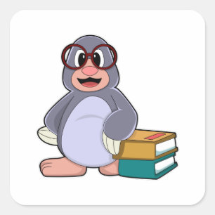 Mole with Glasses & Books Square Sticker