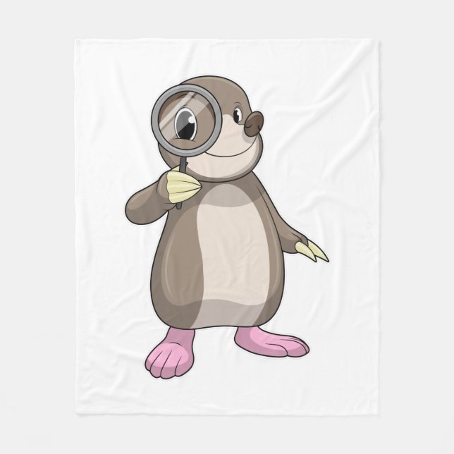 Mole with Magnifying glass Fleece Blanket (Front)