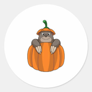 Mole with Pumpkin Classic Round Sticker