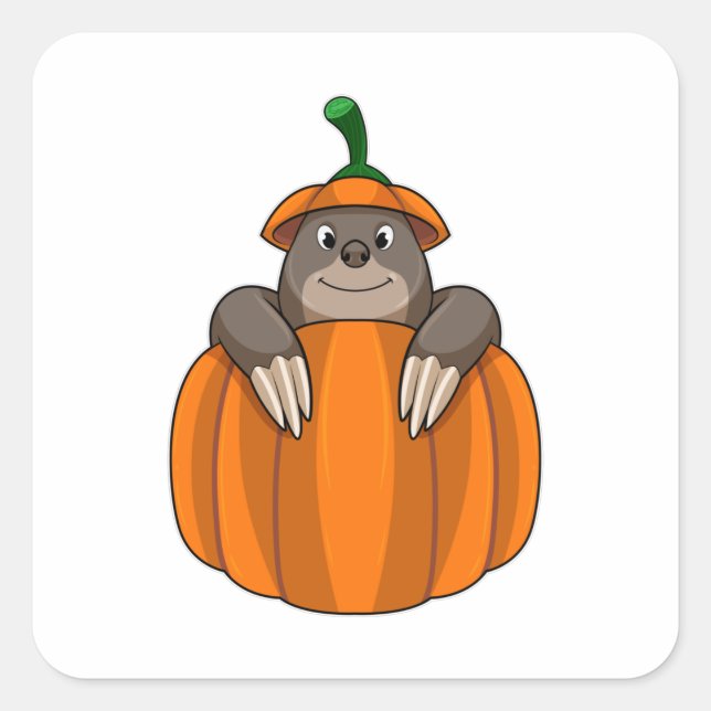 Mole with Pumpkin Square Sticker (Front)