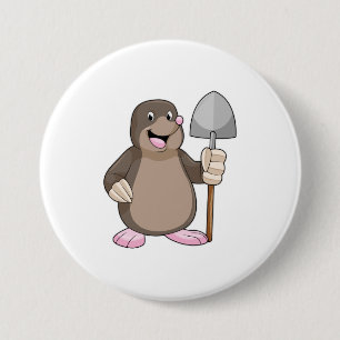 Mole with Shovel 7.5 Cm Round Badge