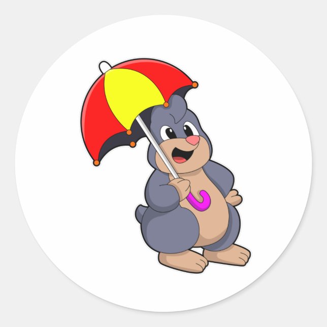 Mole with Umbrella Classic Round Sticker (Front)