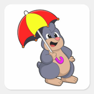 Mole with Umbrella Square Sticker