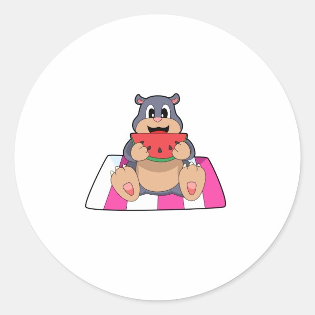 Mole with Watermelon.PNG Classic Round Sticker (Front)