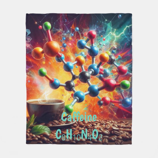 Molecular Caffeine Structure - Science Art Coffee Fleece Blanket (Front)
