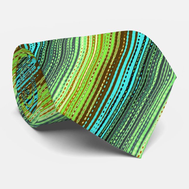Molecule Variegated Striped Turq & Lime Two-sided Tie (Rolled)