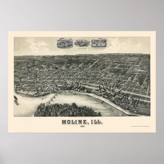 Moline, IL Panoramic Map - 1889 Poster (Front)