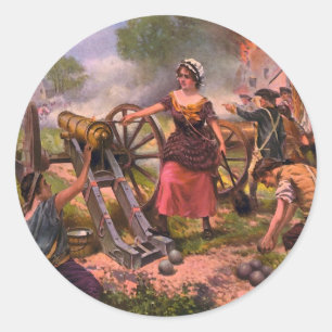 Molly Pitcher Firing Cannon at Battle of Monmouth Classic Round Sticker