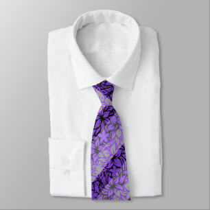 Moloaa Bay Hawaiian Hibiscus Stripe- Silver-Purple Tie