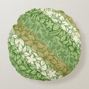 Moloaa Bay Hawaiian Hibiscus Striped Reversible Round Cushion