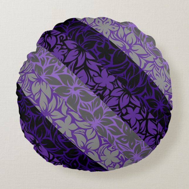 Moloaa Bay Hawaiian Hibiscus Striped Reversible Round Cushion (Front)