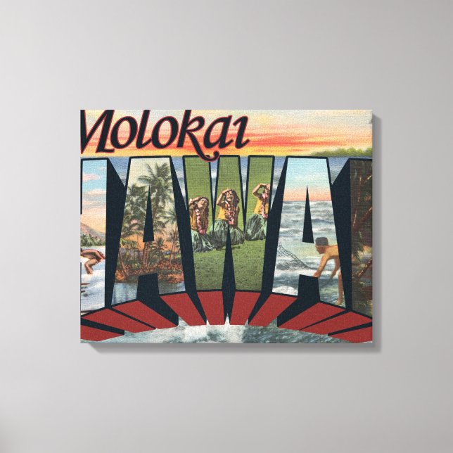 Molokai, Hawaii - Large Letter Scenes Canvas Print (Front)