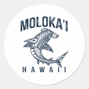 Molokai Hawaii Tril Shark Polynesian Hawaiian Beac Classic Round Sticker