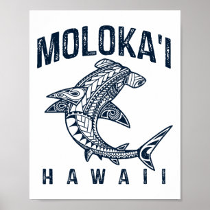 Molokai Hawaii Tril Shark Polynesian Hawaiian Beac Poster