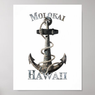 Molokai Hawaii Vacation Nautical Anchor Sailing Poster